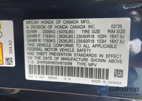 2025 Honda Cr-V Hybrid Sport-L z USA, uszkodzony, nr VIN 2HKRS6H80SH819398